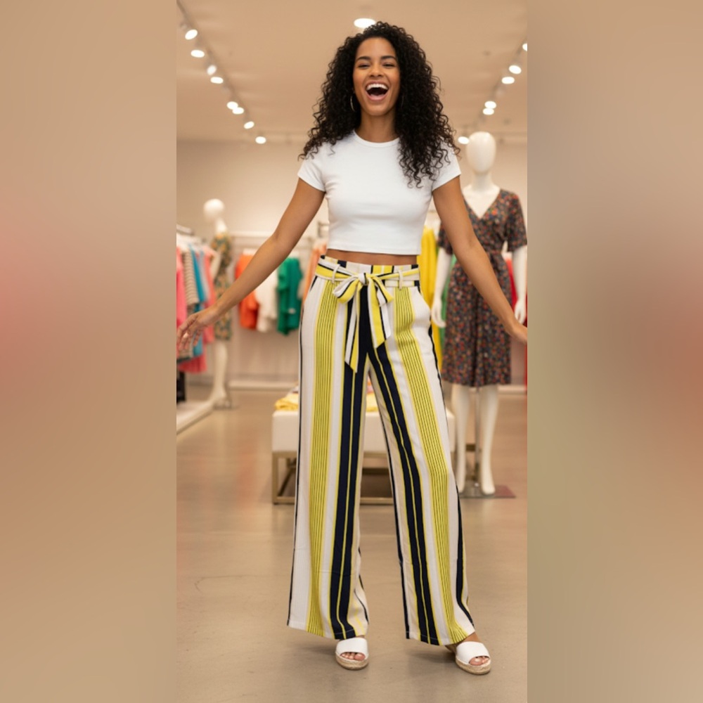 THE SANG Striped High Rise Wide Leg Pants